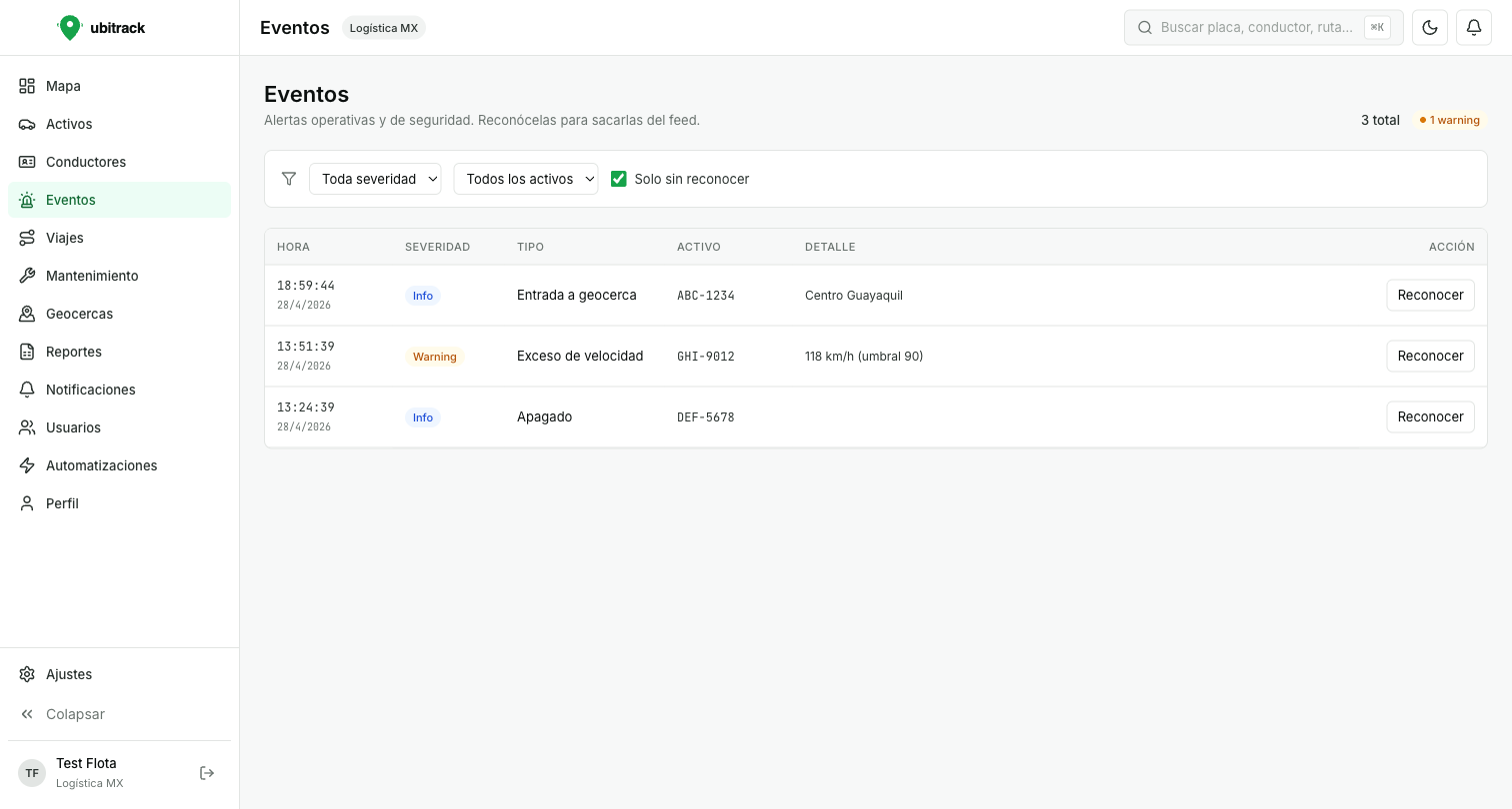 Captura: Eventos y alertas